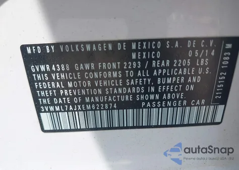 2014 Volkswagen Jetta Sportwagen 2.0L Tdi из США, поврежденный, VIN 3VWML7AJXEM622874